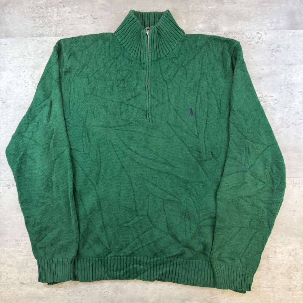 Polo Ralph Lauren Mens XL Green 100% Cotton Quarter Zip‎ Pullover Sweater